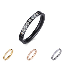 Black/White/Yellow/Rose Gold Plated Women Wedding Bands 3MM Titanium Steel AAA CZ Diamonds Wedding Ring Jewelry Wholesale