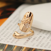 2015 Hot Fashion Punk Summer Style Gold Silver Finger nails Ring With Crystal Dragonfly Fine Jewelry