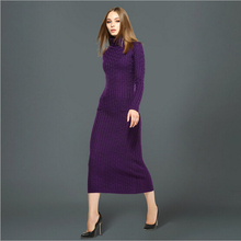 2016 Autumn winter New bottoming dress women’s turtleneck long sleeve maxi ankle-length Muslim woolen knitting dresses for women