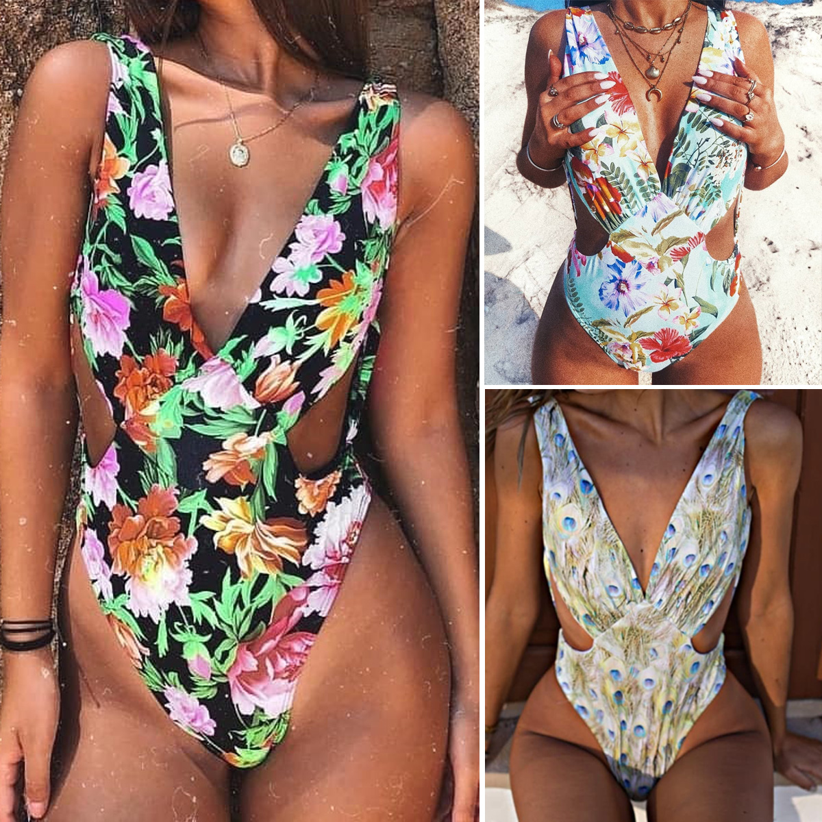 peacock print swimsuit