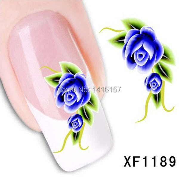 Min order is 10 mix order Water Transfer Nail Art Stickers Decal Beauty Ocean Blue Rose