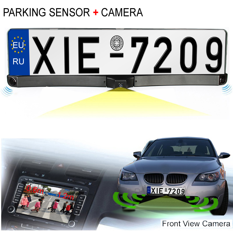EU European Car License CCD Rear View Camera Plate Frame Parking Camera Front View Camera Two Reversing Radar Parking Sensors EU European Car License CCD Rear View Camera Plate Frame Parking Camera Front View Camera Two Reversing Radar Parking Sensors