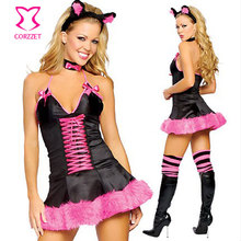 Black/Pink Animal Halloween Costume Sexy Fox Cosplay Lingerie Adult Role Play Costumes Carnival Women Fancy Dress Fantasias