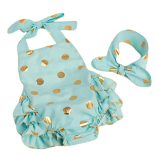 newborn clothes bubble romper for girl clothing New designs blue gold dot boutique baby romper girl fashion
