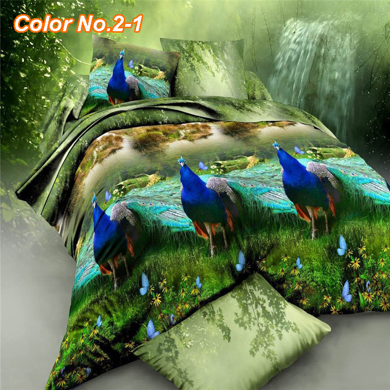 Reactive Printing Wolf/Lion/Tiger/Leopard/Peacock 3D Animals Bedding Set 4pcs Include Duvet Cover Sheet Pillowcase Bed Linen Set