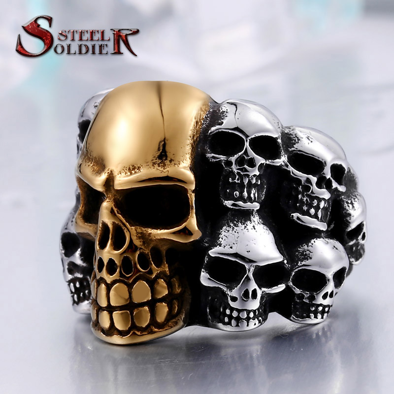 steel soldier punk biker mens titanium stainless steel ring multi rock lots skull ring for men br8 079 - Skull Wedding Rings For Men steel soldier punk biker mens titanium stainless steel ring multi rock lots skull ring for men br8 079 - Skull Wedding Rings For Men