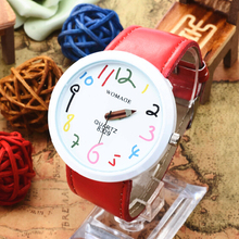 2015 nuevas mujeres calientes reloj de cuarzo ocasional. grande del Dial de lápiz de cuero para mujer de moda de la historieta linda pulsera de pulsera. Relogio reloj para mujer
