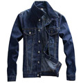 Men s Denim Jacket 2016 New Autumn Stand Collar Casual Cowboy Cost Dark Blue Color Outwear
