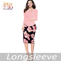 New Arrival 2016 Autumn Dress Long Sleeve Solid Patchwork Floral Print Pattern Elegant Women Work Office