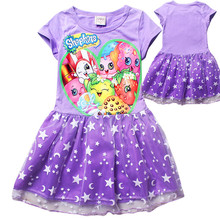 Retails Kid Girls Shopkins Dress 2016 Children Clothes Short Sleeve Baby Princess Dress Casual Girl Vest Dress for age 6-12T