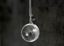 airy real dandelion necklace  Make one wish! Real dandelion seed in glass long necklace and WISH charm