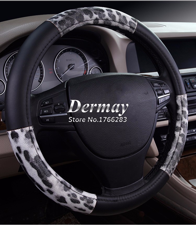 11_New arrivals fashion personalized leopard print women men black gold car steering wheel cover 4 seasons universal free shipping