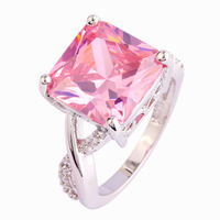 Art Decco Women\'s Wholesale Princess Cut Pink & White Sapphire 925 Silver Ring Jewelry Size 6 7 8 9 10 Free Shipping