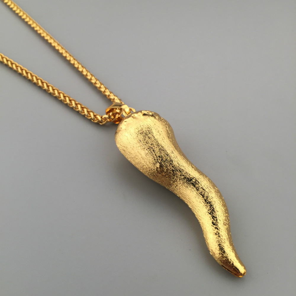 Fashion Gold Pepper Pendant Hip Hop Bling Charm 18K Gold Plated Cuban Chain Necklace Mens Jewelry