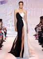 2017 Vestidos De Festa Front Split Chiffon Evening Gowns Cheap Black And White Long Evening Dresses