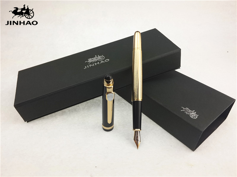 1pcs/lot JINHAO 163 Fountain Pen Brand 2 Colors Pens Gold/Silver Clip Black Pen JINHAO Fountain Pen Business Executive 0.5mm