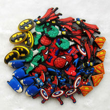 2015 NEW Fashion DIY 100pcs Spiderman Bat man Super Hero The Avengers Shoe Charms fit Wristbands Kids Favor Gifts