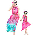 Fashion Rose Mother Daughter Matching Dress Family Clothes Girls And Mom Dress O neck Sleeveless Long