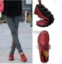 2014 new spring women flats shoes Genuine leather casual single shoes flat heel loafers gommini cow muscle shoes plus size