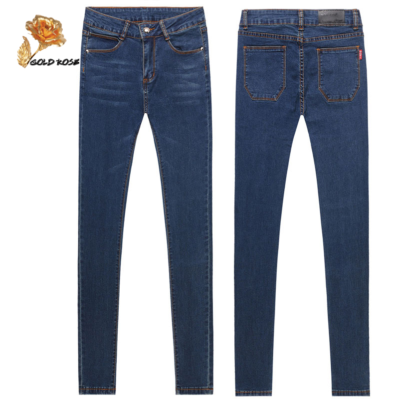 Blue Skinny Jeans Women 2015 Fall New High Waist Slim Fashion Denim Long Pencil Pants Women's Jeans Breasted 811