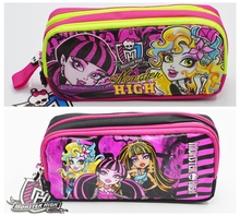 Free Shipping Double Zip Cartoon girls School Pencil Bag Children Student Pen Case Stationery Box Girl Gift For Kids