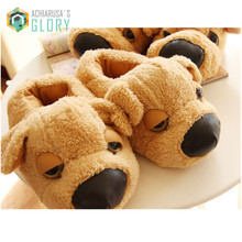 2016 Winter women Slippers For Men And Women Cotton-padded Dog Minion Slipper at home Plush funny Animal shoes