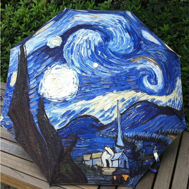 2016 Oil Painting Umbrella Rain Women Creative Abstract Art Van Gogh Starry Night Beach Umbrella Anti UV Decorative Umbrella