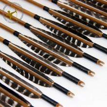 Free Shipping 12 Pcs Archery Traditional Hunting Shooting Broadheads Self Nocks Real Turkey Feather Bamboo Shaft