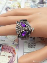 100 unids/lote para mujer reloj de cuarzo con la cabeza del zorro la cubierta de concha dedo del reloj del anillo pulsera de acero swj012
