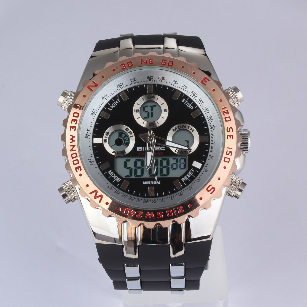 2015 Top Luxury Brand Sport Watches Men Rubber Strap Dual Time Russian Military Watch LED Digital
