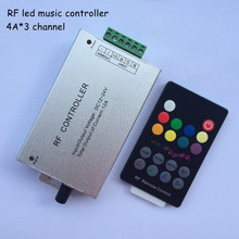 1pcs 18key DC12-24V Audio sound max 3 channel*4A rf wireless remote rgb led music controller to control strip light