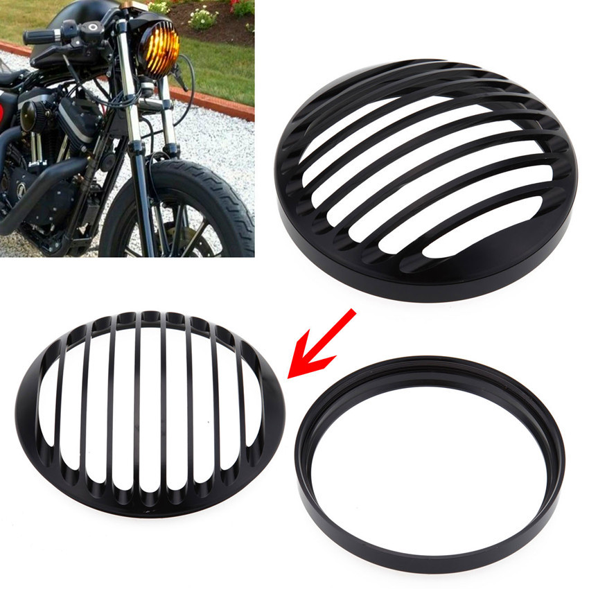 Motorcycle Aluminium Black Headlight Grill Cover Kit Fits For