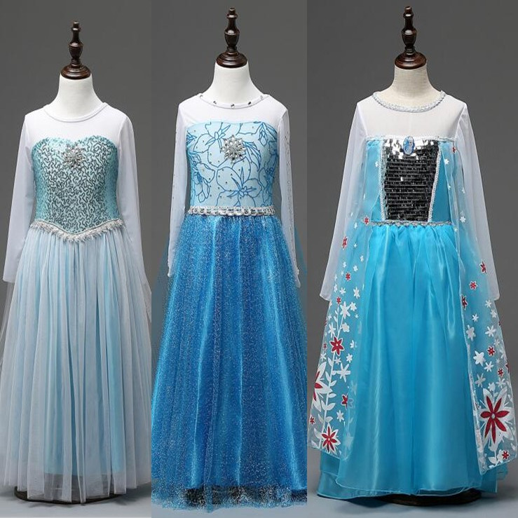 New styles girls dress Children girl Long sleeve Elsa dress girls princess bling floor dress different styles