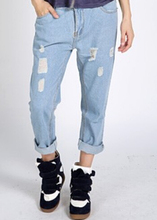 2015 Autumn Spring Women Loose Plus Size 5XL Jeans Big Hole Punk Street Design Pants Size