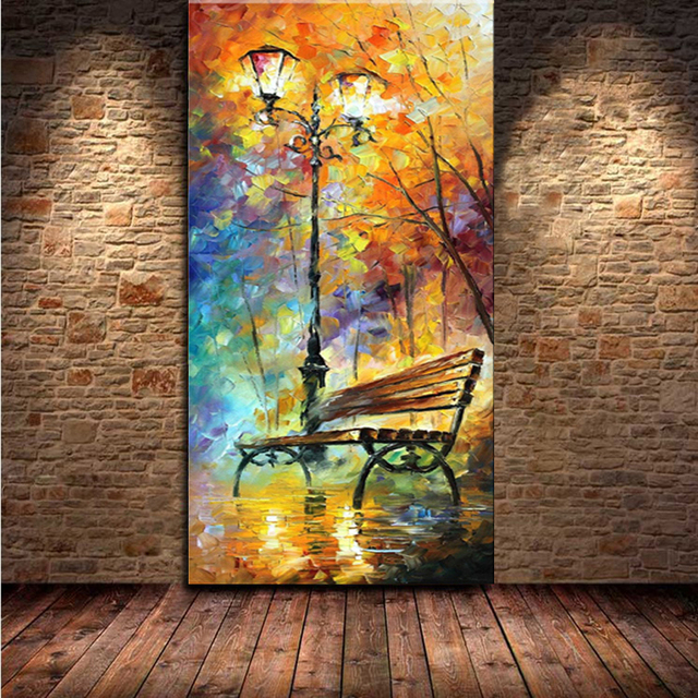 Large handpainted abstract modern wall painting rain tree road ...
