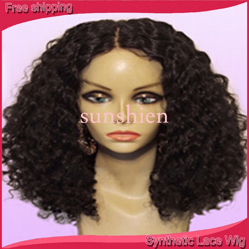 Cheap Sale Fiber Afro Kinky Curly Wigs Black Synthetic Lace Front Wigs Glueless Wigs Heat Resistant Hair French Lace Wigs