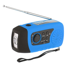 Emergency Solar Hand Crank FM Radio, MP3 Player, Flashlight, Smart Cell Phone Charger w/ USB Cable Blue