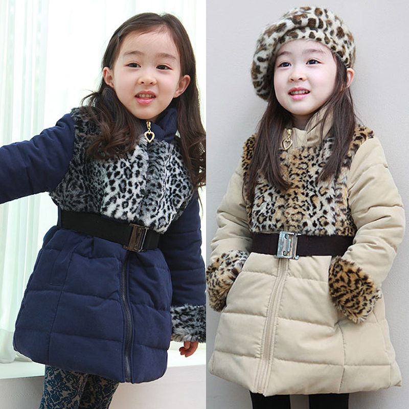 Children Outerwear Girls Cotton-padded Coat One-piece zipper leopard Print Fashion Thickening Kids Coats & Jackets KNB ACOAT024