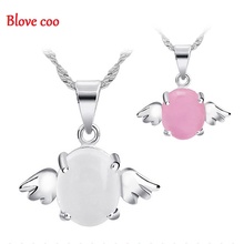 Blove coo Necklaces Pendants Women 2016 New Fashion Silver Plated Opal Angel Wings Natural Stone Fine Jewelry wholesale