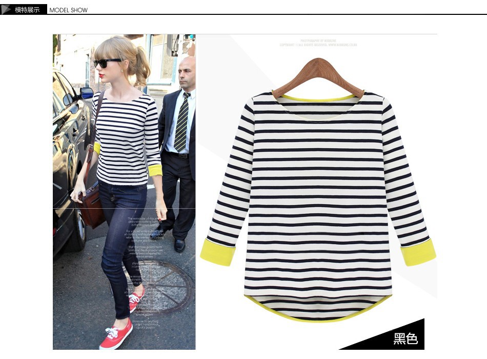 Autumn Women Blouse O-neck Long Sleeve Casual Knit Blouses Striped Tops PDL839 (8)