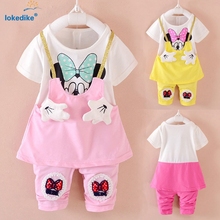 Baby girls clothes summer Sets 2016 cartoon toddler girl Boutique clothing Minnie kids girls clothing set T-shirt+Shorts T624
