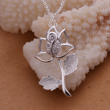 2016 New Prime Top quality Silver Plated &Stamped 925 loverly flower pendant with chains necklace for ladies jewerly necklace wholesale