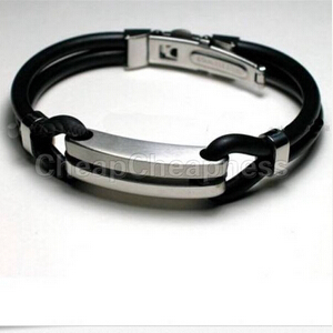 New Brand Stainless Steel Rubber Bracelets Men Casual Black Bracelets Men Designer Men Fashion Jewelry
