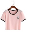 Free Shipping 2016 Summer Style Women T shirt Tumblr Alien UFO Printed Pink Fashion Funny Short