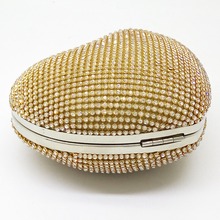 Dazzling Women Silver Heart Evening Shoulder Bags Crystal Box Clutch Purses and Handbags Bridal Wedding Party