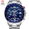 Men s fashion quartz watch waterproof luminous steel wrist chronograph watch simple fashion male table Blue