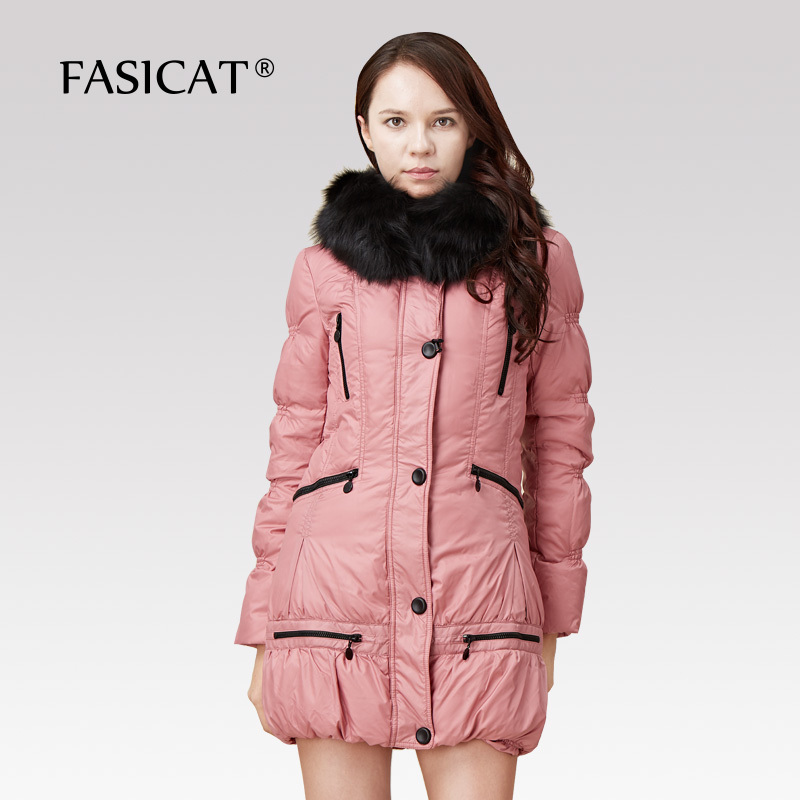 Fasicat 2015 Winter Women Down Coats Popular Zipper Design Fur Collar Wide Waist Button Front Outwear For Women190024