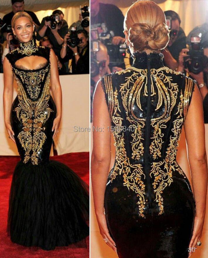 Red carpet beaded gold dress