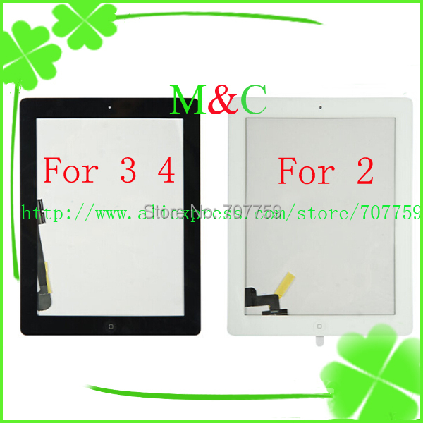 10pcs/lot 100% tested Touch Screen Digitizer For ipad 2 3 4+home button flex +sticker +camera holder complete Free Shipping