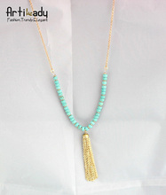 Artilady turquoise long tassels pendant necklace women europe gold plating turquoise pendant necklace jewelry women neckalces